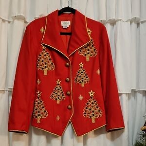 Vintage Jenna Red Wool Christmas Tree Blazer